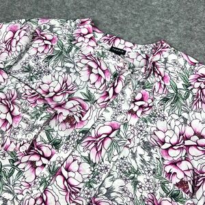 Torrid Blouse Women 1X White Floral Georgette Bow Tie Long Sleeve Round Neck Top